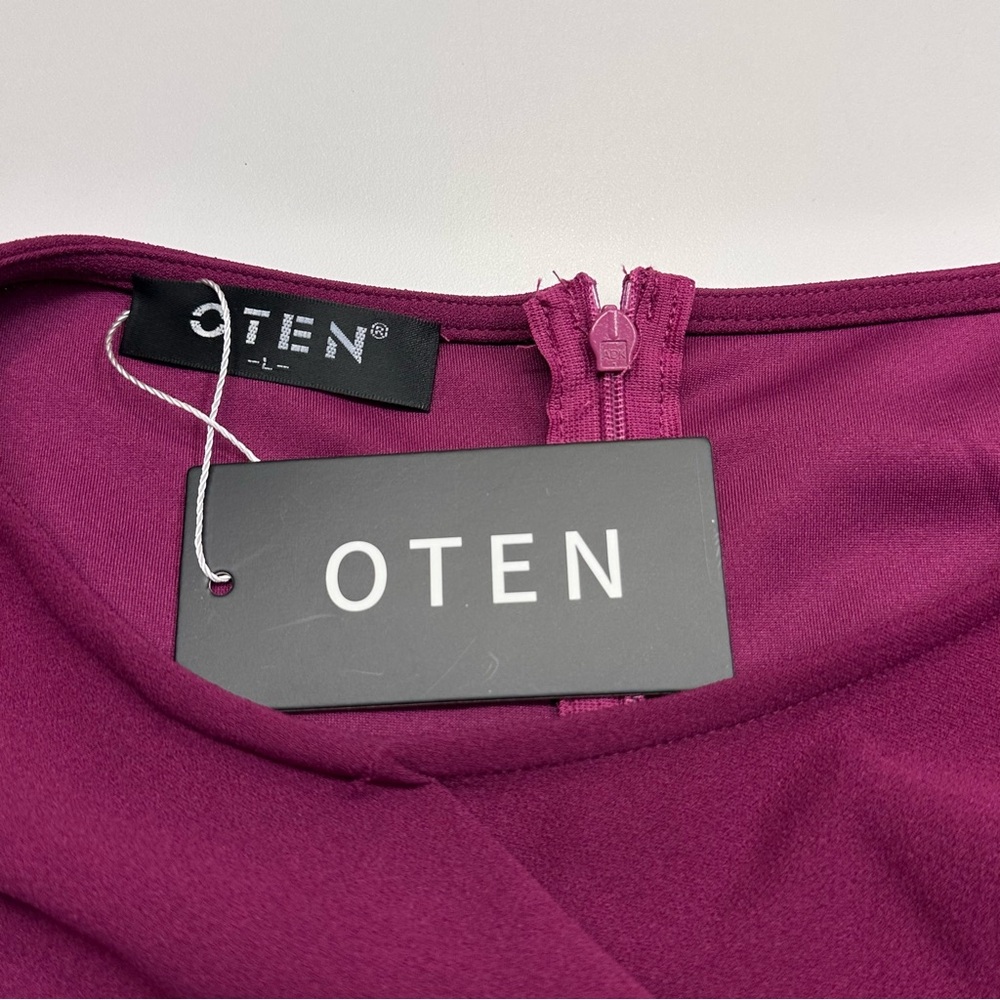 OTEN Burgundy Magenta Sleeveless Ruched Sheath Midi Dress Women’s Size Large - Picture 4 of 7